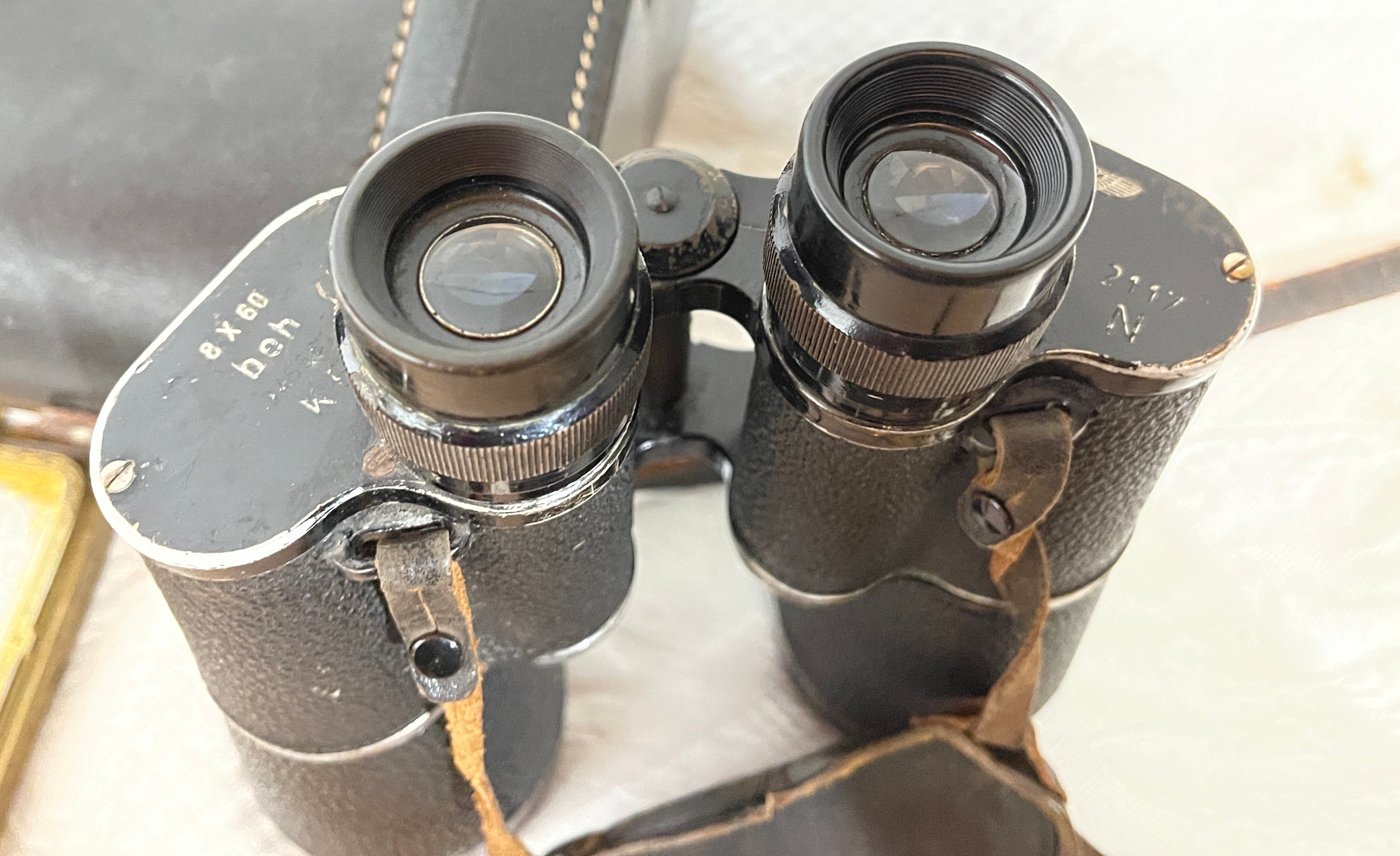 Pair of WW2 German Marine Binoculars 8 x 60 beh with Swastika mark. - Image 7 of 10