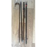 Lot of 4 Antique/Vintage Walking Sticks - 3 with silver attachments and one with snake pattern.