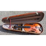 Late 19thC Violin - Copy of Antonius Stradavarius in Coffin Shaped Case.