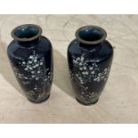 Pair of Cloisonne Vases 115mm x 55mm with Bird in Bush pattern.