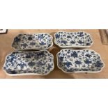 Lot of 4 Blue and White Chinese Oblong Dishes - 120mm x 98mm.