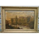 Antique Scottish Turriff Oil Painting - Alex Smith - The Public Baths Turriff-The Rocky Pot 1901.