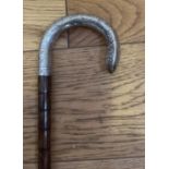 Antique Silver Handled Walking Stick - 36 1/2" with inscription "Presented to Boxer b Sandy".