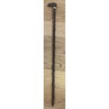 Antique Masonic Inlaid Wooden Walking Stick - 36" long.