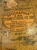 Antique Geographia Terrestial 6 inch Globe on Stand - 13" tall.