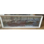 F Murray Framed Watercolour of Banff Boat etc in Harbour - Frame 29" x 9 1/2".