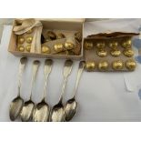 Lot of Vintage Naval Buttons and Antique Silver Teaspoons with 2 Exeter examples.