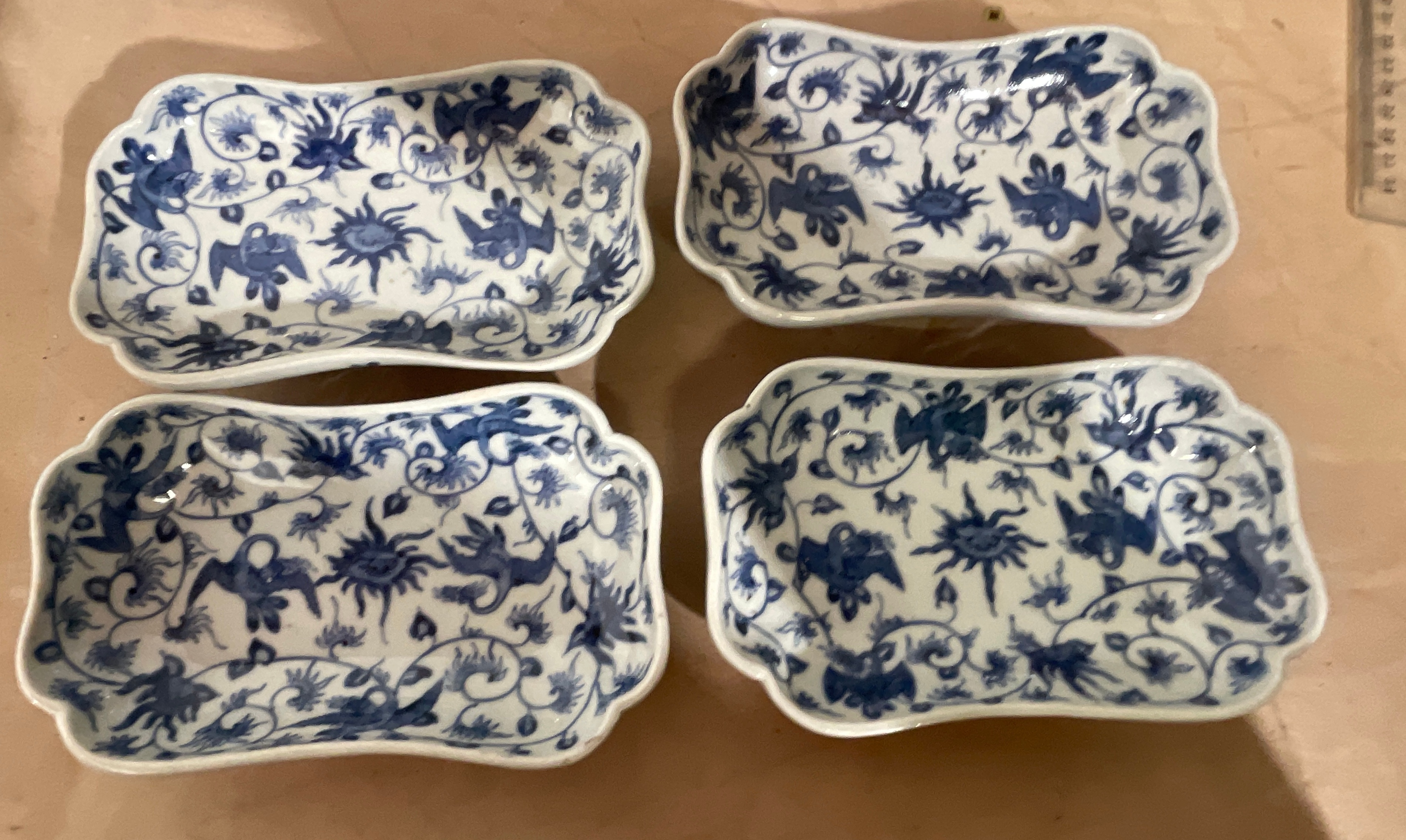 Lot of 4 Blue and White Chinese Oblong Dishes - 120mm x 98mm. - Image 3 of 6