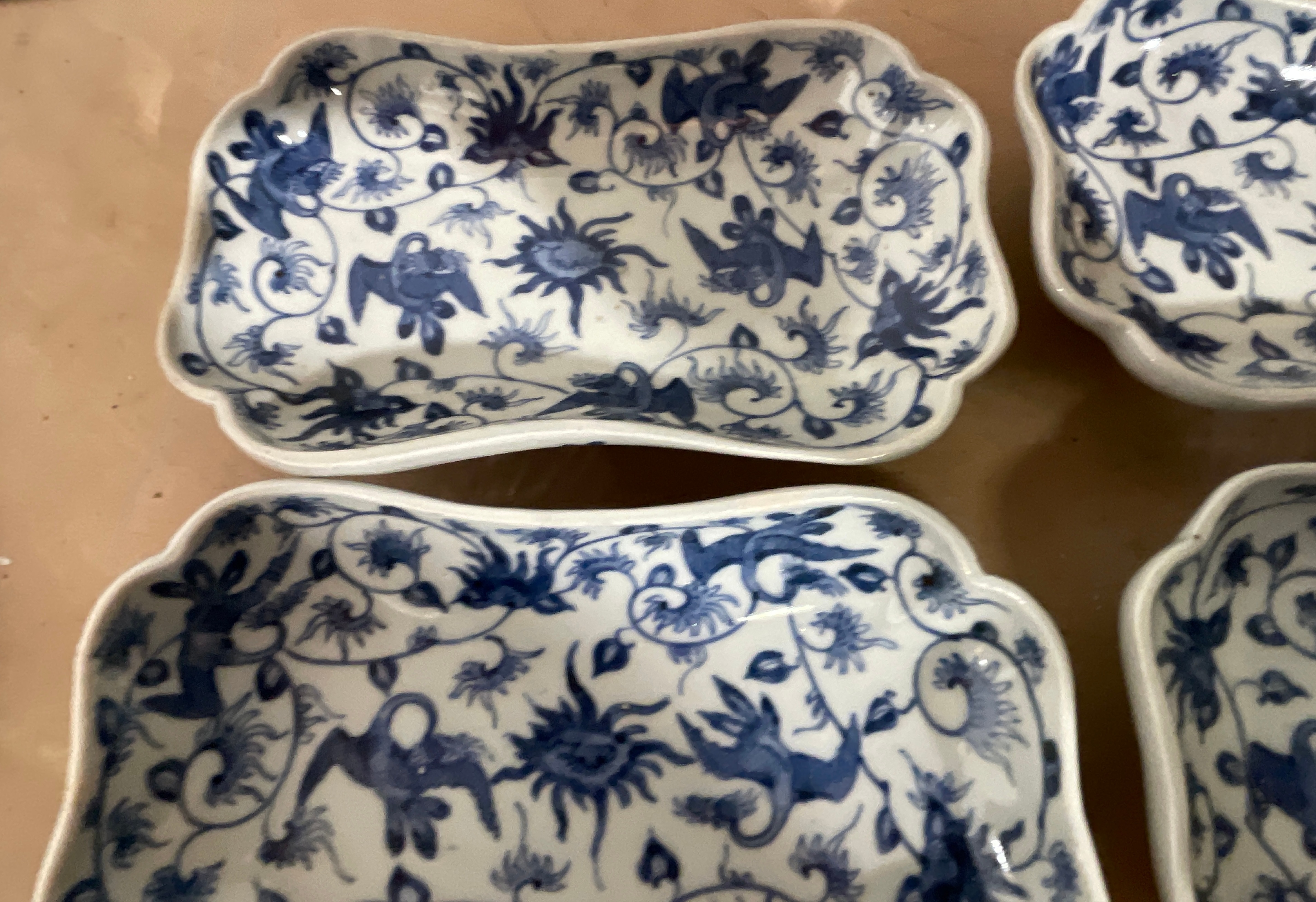 Lot of 4 Blue and White Chinese Oblong Dishes - 120mm x 98mm. - Image 2 of 6