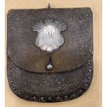 Antique 18th? Century Leather Purse/Sporran? 4.5" (11cm) x 4.25" (10.5cm)