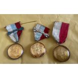 Lot of 3 Masonic Silver Medals one with Gold Rim.