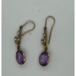 Antique Gold and Amethyst Earrings - 32mm x 7mm - 2.1 grams.