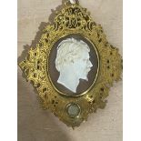 Antique Cameo of Whiskered Gent set in Brass Frame with HS mongram 115mm x 85mm.