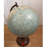 Antique Bacon's 12" diameter World Globe on Wooden Base.