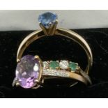 Lot of 3 Coloured Stone 9ct Gold Rings - total weight 5.25 grams.