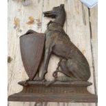 Antique Victorian Cast Iron Door Stopper - Greyhound with paw on Shield 18 1/2" tall & 12 3/4" wide