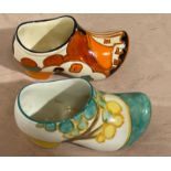 Clarice Cliff Bizarre Pair of Cabot Boots 115mm x 45mm plus other.