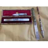 Antique,Vintage Lot of MOP Clips - Paper Knife - Agate Nib Pen.