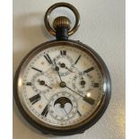 Antique Gun Metal Moon Dial Pocket Watch with 4 subsidiary dials - ticking order.