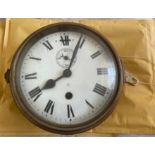 Antique Hamburg American Porcelain Dial Ships Clock - 8" diameter case - working order.