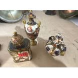 Lot of 3 pieces of Royal Crown Derb - Lidded Jar-Lidded Pot and Urn.