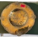 Art Nouveau Silvered Brass Dish with central lady portrait - 30.5cm diameter.