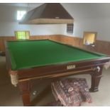 Superb Antique Full Size Burrough Watts Snooker Table 14' 8" x 6' 9" with overhead Light.