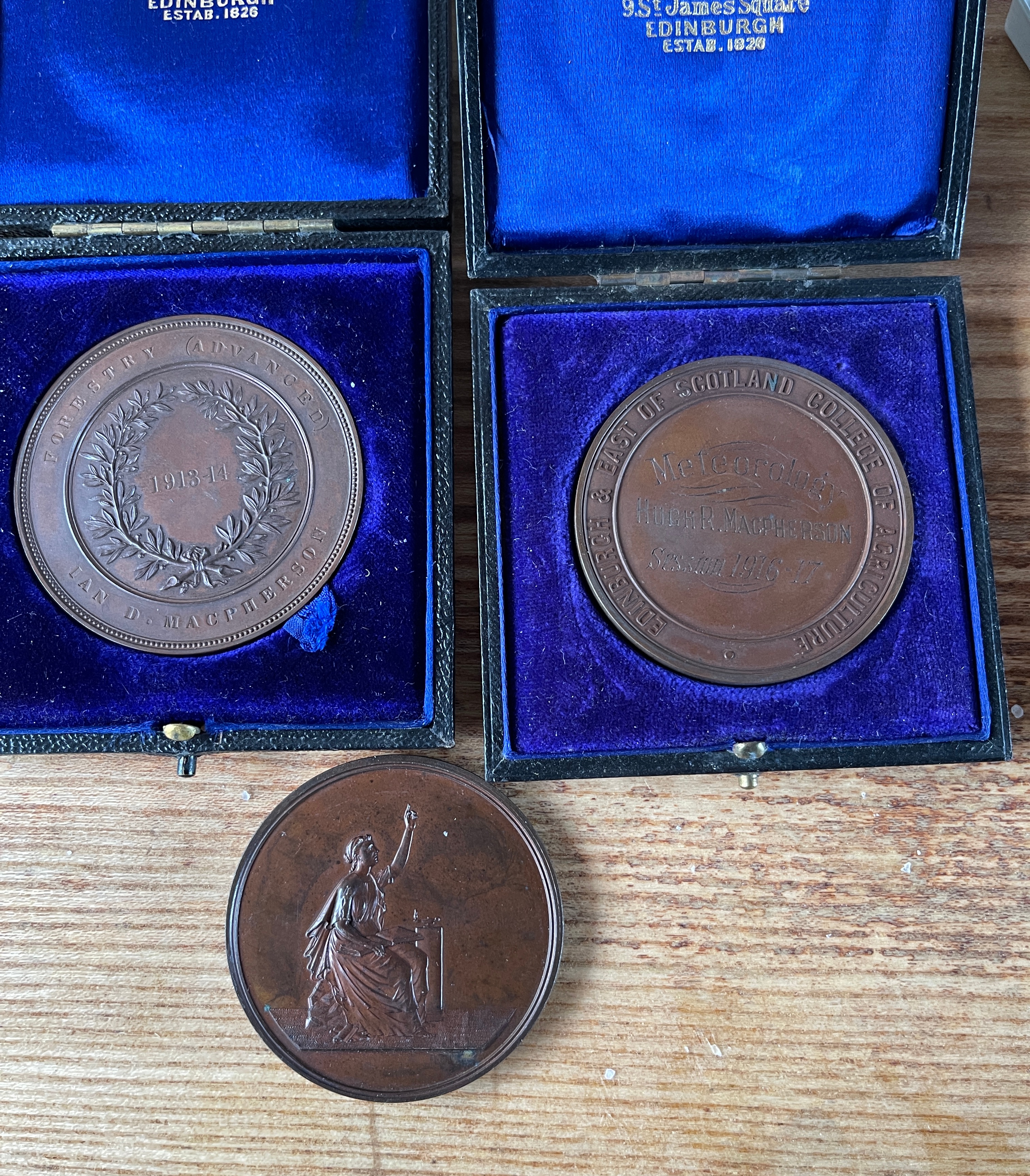 Lot of 3 Antique College Medals - 48mm diameter - 2 with boxes. - Image 2 of 2