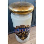A LARGE VICTORIAN GLASS APOTHECARY JAR ""COLOOCYNTH"" 23"" tall and 11 1/2"" diameter at the top.