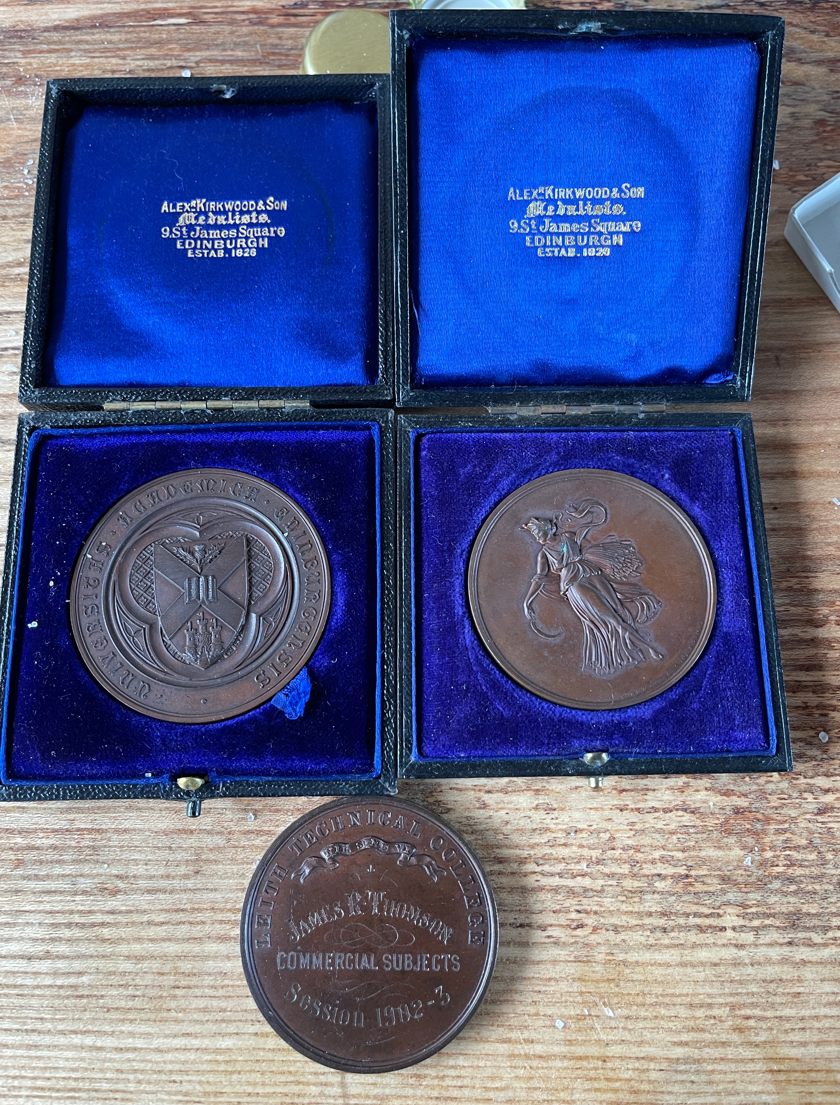 Lot of 3 Antique College Medals - 48mm diameter - 2 with boxes.