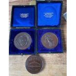 Lot of 3 Antique College Medals - 48mm diameter - 2 with boxes.