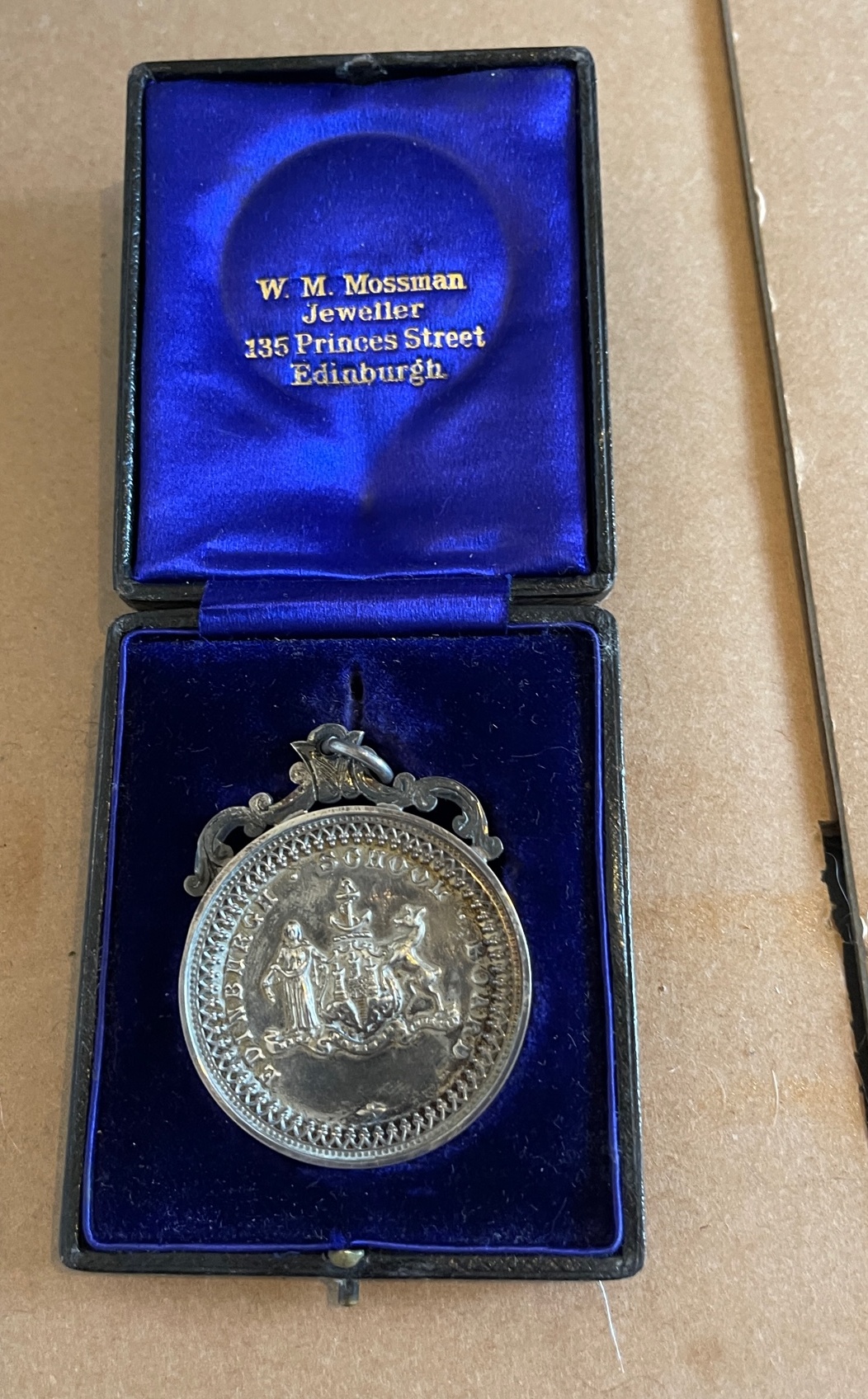 Boxed Silver Edinburgh School Board Parson Green School Attendance Medal to a David Robertson