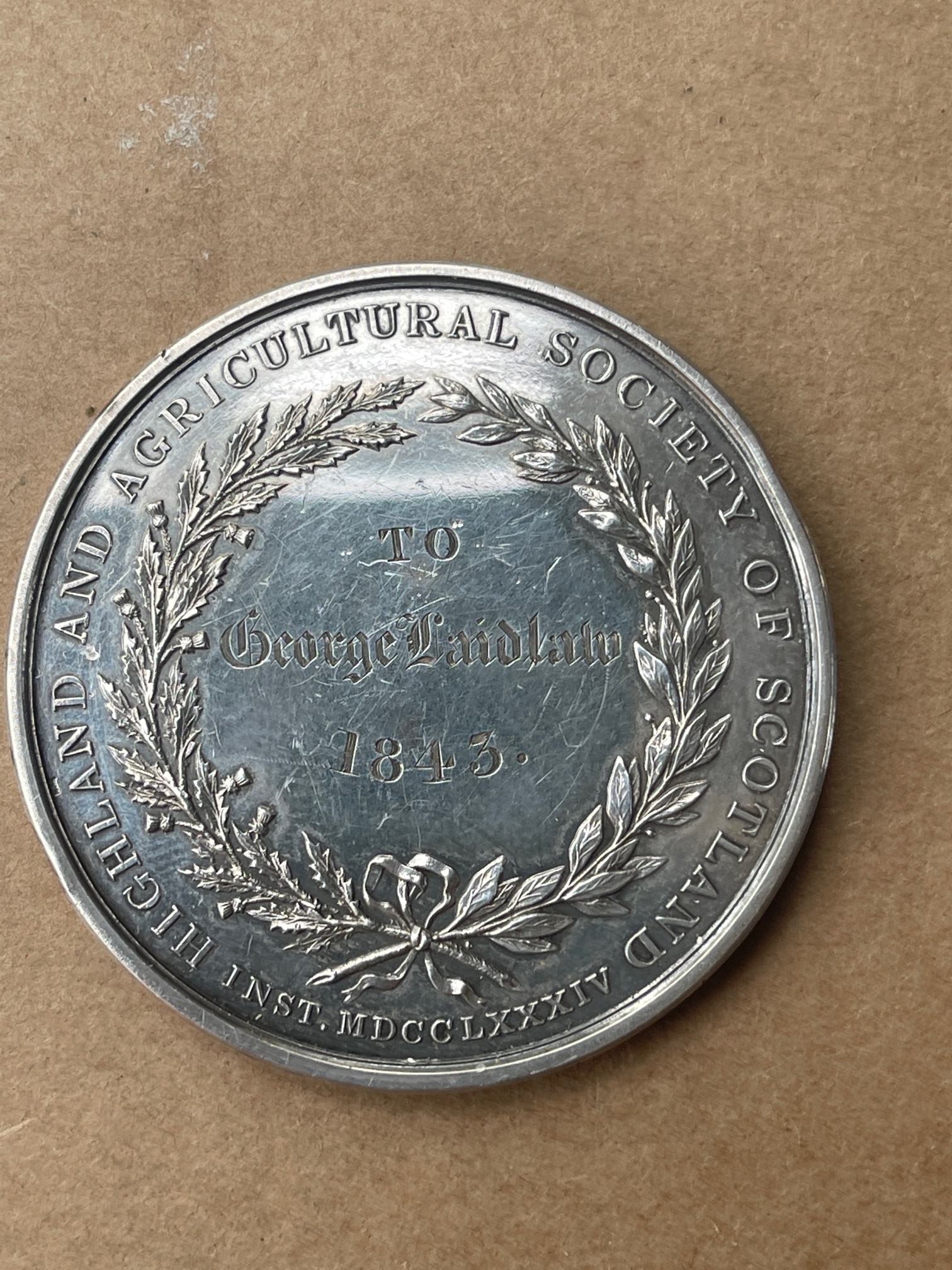 Lot of 2 Agricultural Medals dated 1843 and 1855 - 44mm diameter. - Image 2 of 5