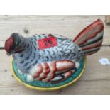 Antique Staffordshire Pottery Coloured Chicken and Basket - 8 1/4"" long and 6"" tall.