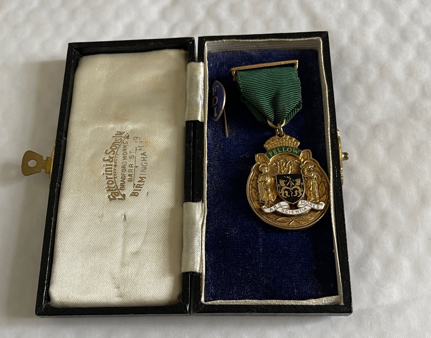 Vintage Boxed FDI Fellow Medal to a Professor J Aitchison 1966.