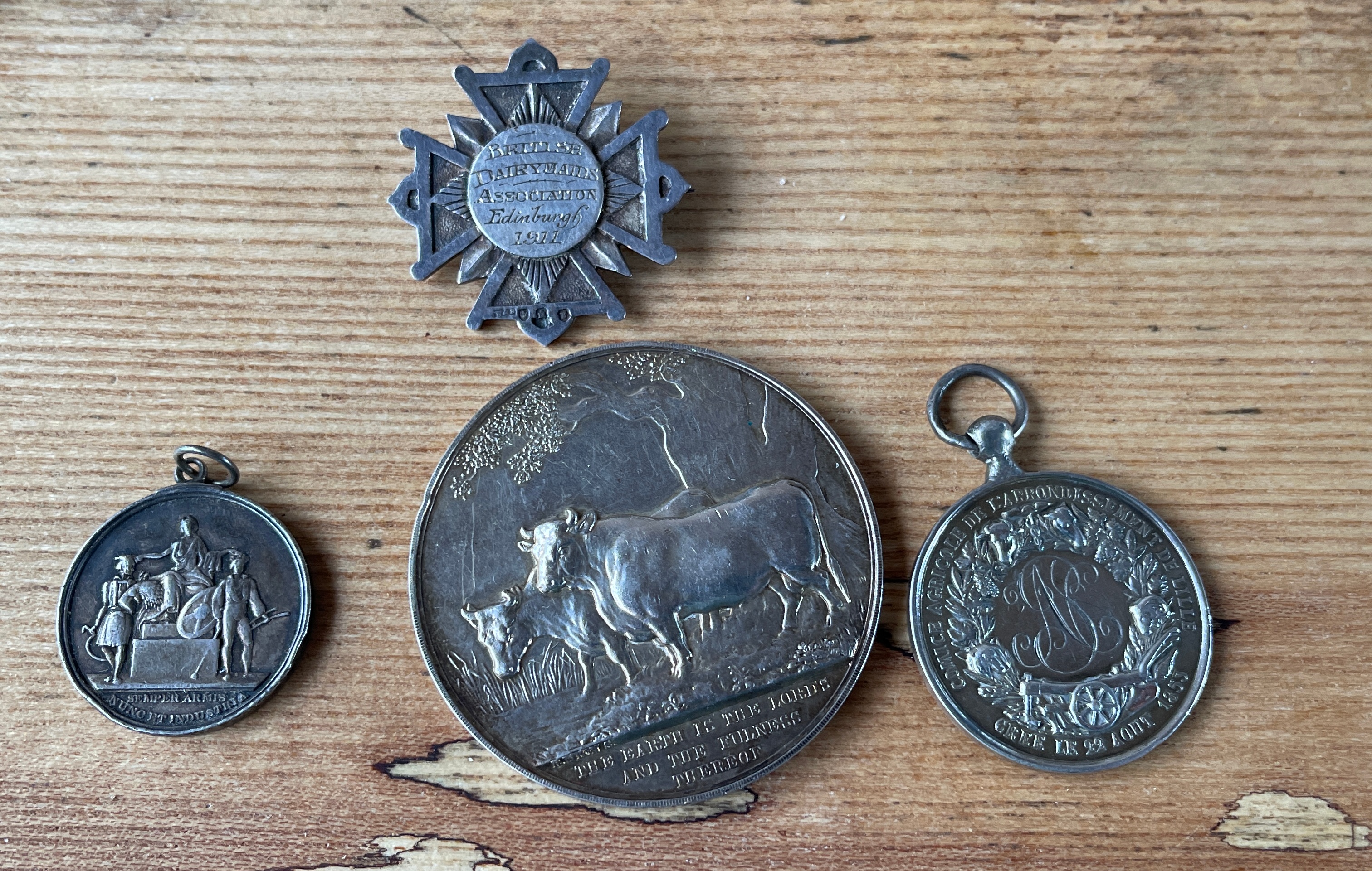 Lot of 4 Antique Agricultural Medals - British Dairymaids Association-Sir Edward Bart Medal etc.