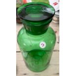 Large Vintage Green Apothecary Jar 14 1/2"" tall.