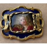 Antique Georgian? Yellow Metal (tests as gold) and Enamel Portrait of Girl Brooch - 36mm x 31mm.