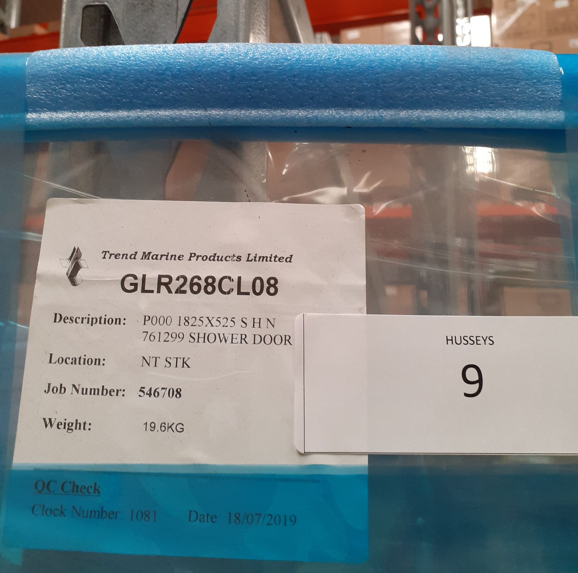 Trend Marine glass shower door 525mm x 1825mm (19.6kg) (Qnty: 2)