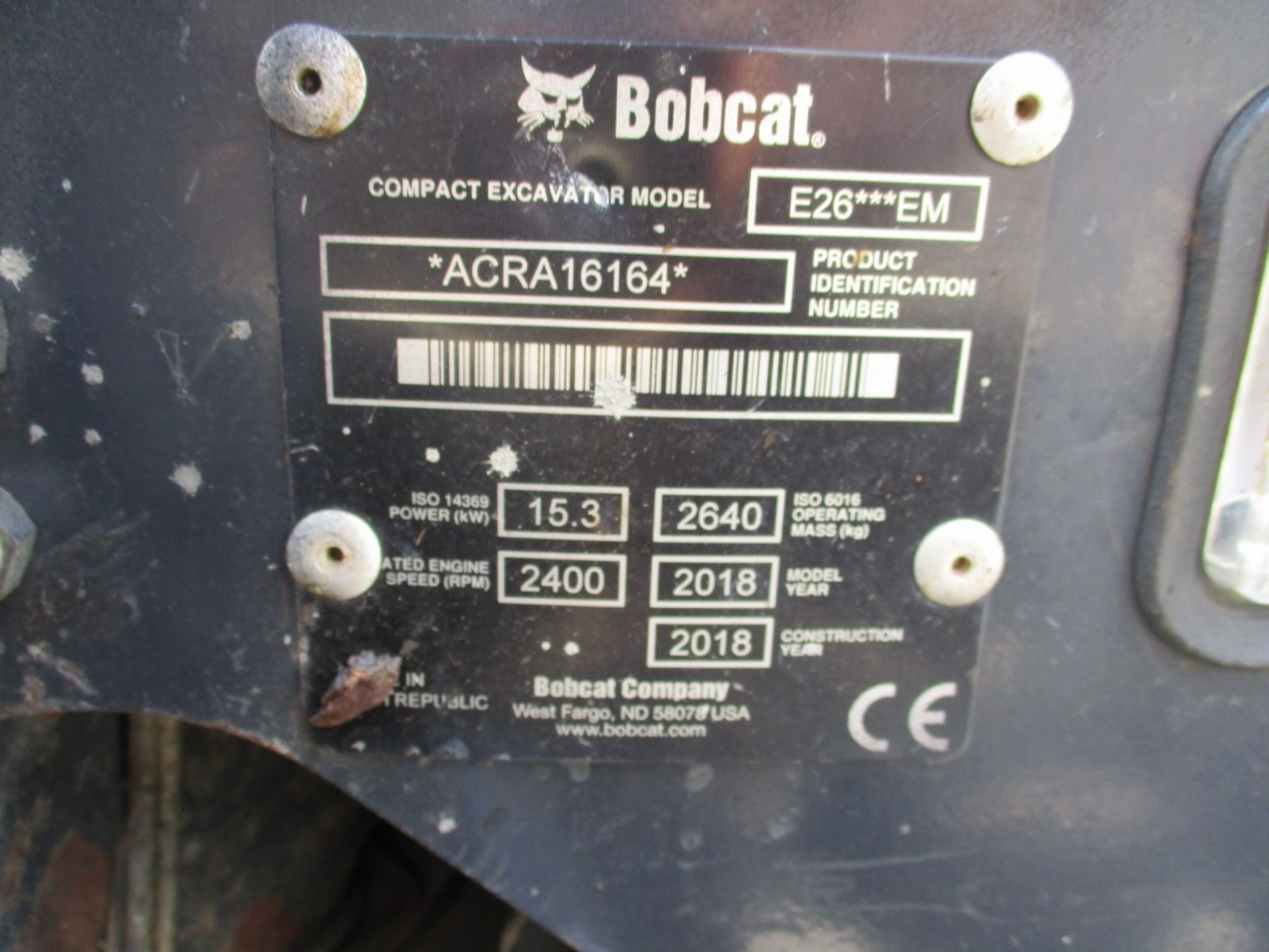 BOBCAT E26 DIGGER C.W 3 BUCKETS 2018 2039HRS PIPED FOR HAMMER, MANUAL QH - Image 5 of 8