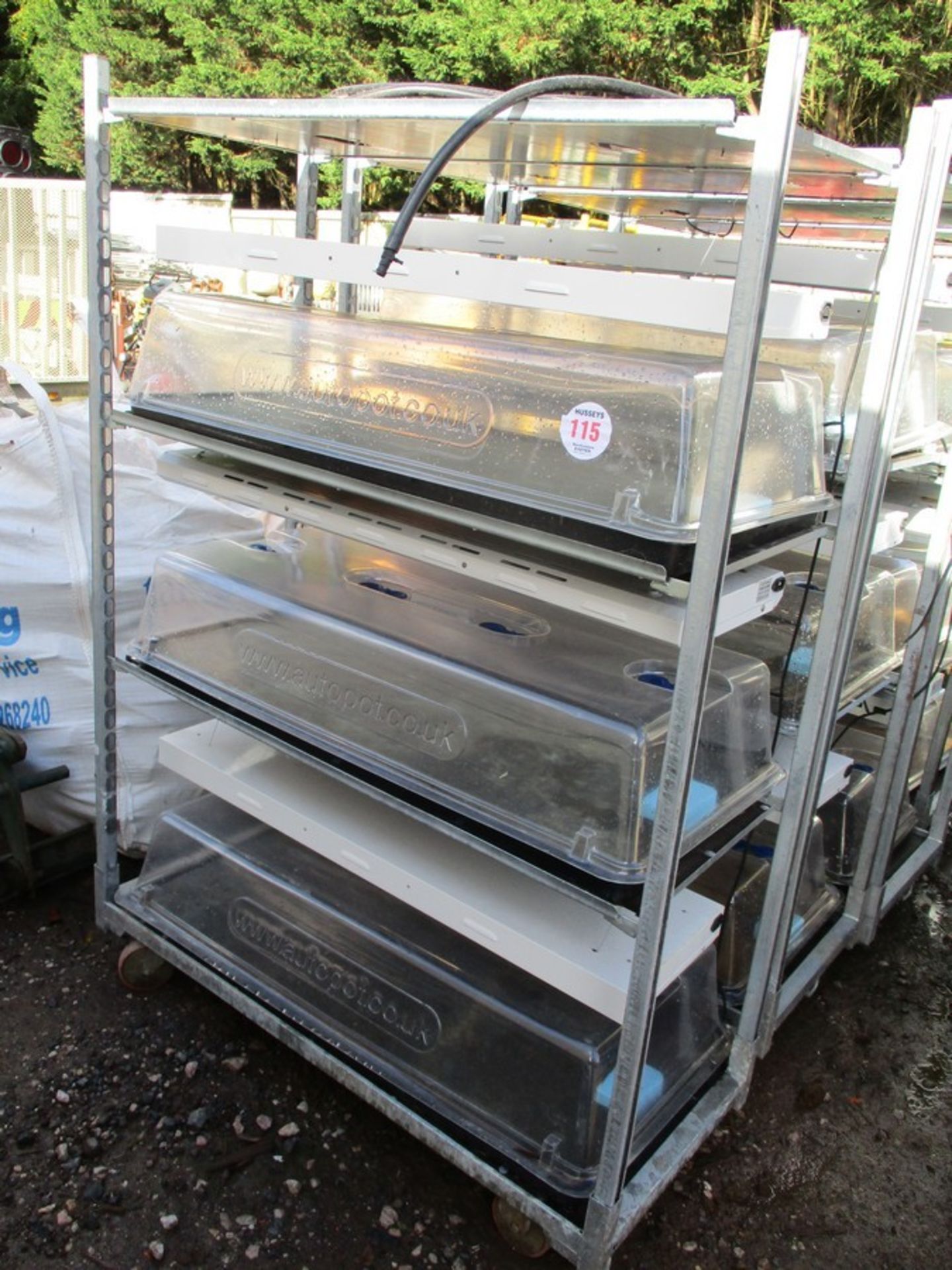 DANISH TROLLEY C.W 3 PROPAGATOR TRAYS C.W LIGHTS VALVES & PIPE WORK