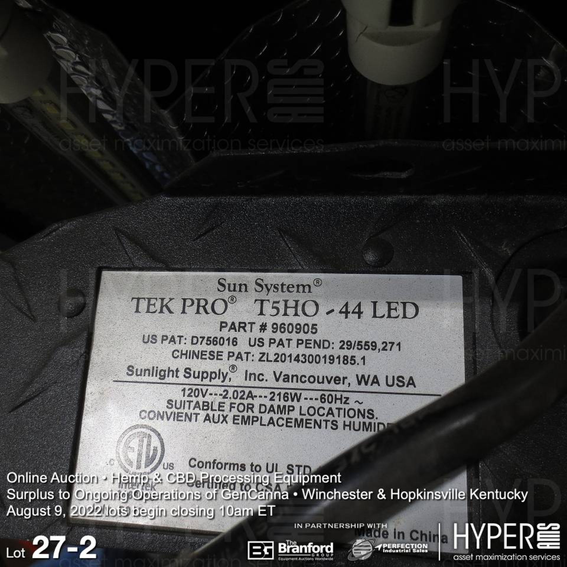 (39) Sun System Tek Pro T5 HO 44LED 120V lights; 48" x 44" x 28"D collapsible tub - Image 2 of 2