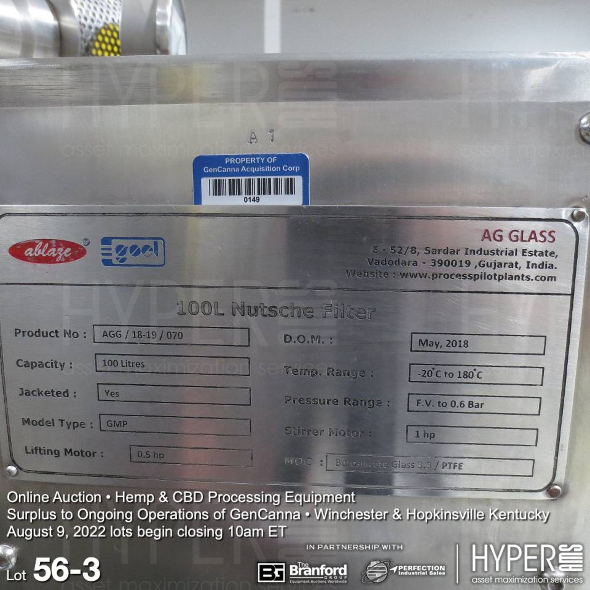 AG Glass AGG/18-19/070 100-liter GMP nutsche filter - Image 3 of 4