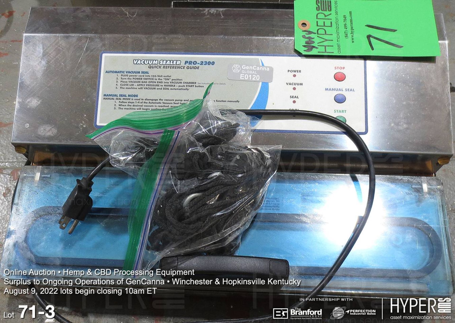 Vacuum Sealer Pro-2300; (3) American Ultraviolet Company CE-10-45L ultraviolet lights - Image 3 of 4