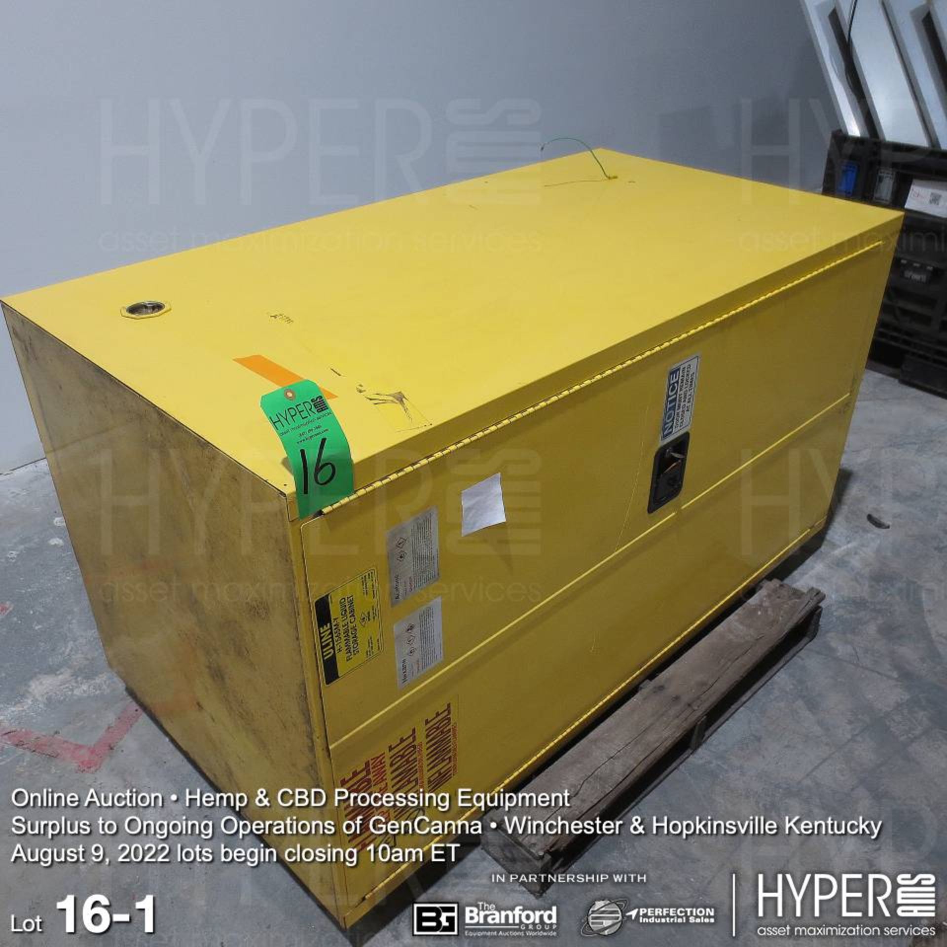 Uline H-1565 M-Y flammable storage cabinet, 65"H x 34"W x 34"D