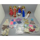 Five Pippa dolls including Princess Pippa, Tammie, Marie and selection of Pippa clothes and shoes