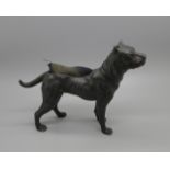 A pewter Staffordshire dog pin cushion, 12cm