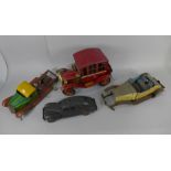 A collection of four vintage tin-plate cars, a/f
