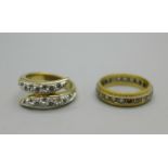 A 9ct gold eternity ring lacking one stone, 3.8g, L, and a dress ring, K