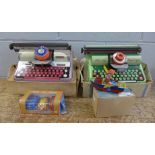 Two tin-plate Mettoy typewriters and two other toys